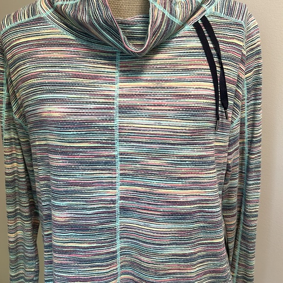 Talbots T by Talbots Sz M Long Sleeve Mock Neck Tee - Multi Color Stripe Design - Picture 3 of 8